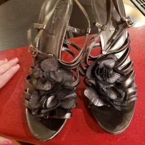 Bandolino Leather Strappy Heels w/ leather flowers